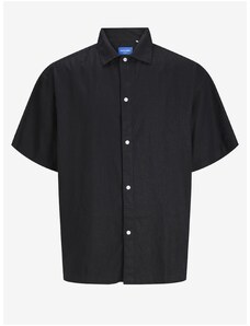 ČERNÁ pánská lněná košile s krátkým rukávem Jack & Jones Faro - Pánské