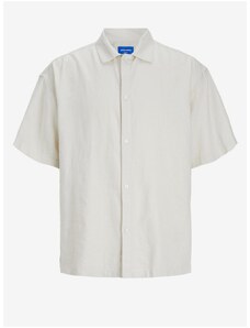 Krémová pánská lněná košile s krátkým rukávem Jack & Jones Faro - Pánské
