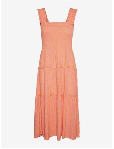 Růžovo-oranžové dámské květované midi šaty Vero Moda Menny - Dámské