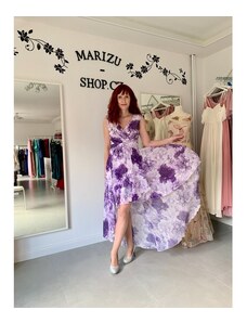 Marizu shop Krásné asymetrické šifonové společenské šaty s květinovým vzorem