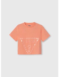 Dětské bavlněné tričko Guess oranžová barva