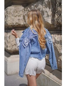 Mood of Paris Modrá džínová bunda s aplikací Celia