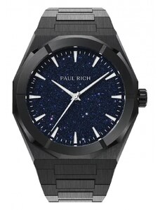 Černé pánské hodinky Paul Rich s ocelovým páskem Star Dust II - Black 43MM