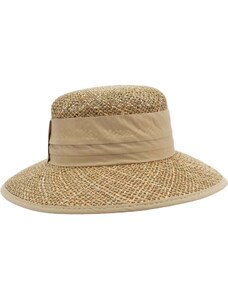 Dámský béžový letní slaměný (mořská tráva) klobouk s béžovou stuhou - Seeberger since 1890