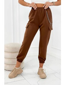 MladaModa 7/8 kalhoty s řetízkem model 59100-32 barva mocca
