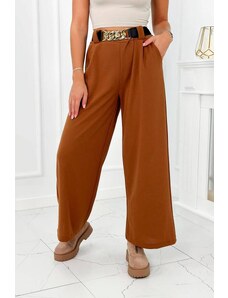 MladaModa Široké viskózové kalhoty s ozdobným páskem model 59100-28 barva camel