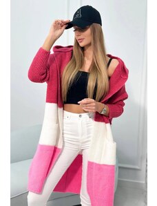 MladaModa Tříbarevný kardiganový svetr s kapucí fuchsiový+barva ecru+jasný růžový