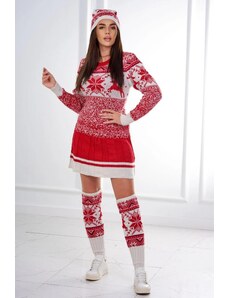 MladaModa Vánoční set svetr + čepice + nadkolenky model 1003 červený
