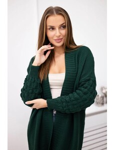 MladaModa Dlouhý kardiganový svetr s netopýřími rukávy model 2020-9 tmavě zelený