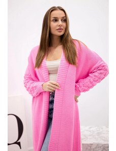 MladaModa Dlouhý kardiganový svetr s netopýřími rukávy model 2020-9 jasný růžový