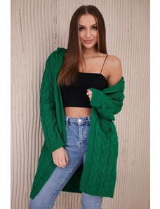 MladaModa Kardiganový svetr s kapucí a kapsami model 2019-24 zelený