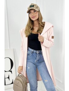 MladaModa Dlouhý kardigan s kapucí a kapsami model 9077 růžový