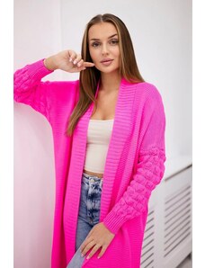 MladaModa Dlouhý kardigánový svetr s netopýřími rukávy model 2020-9 neonově růžový
