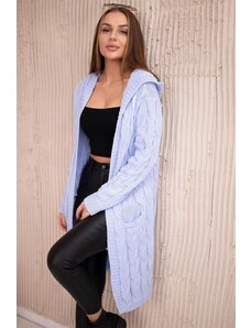 MladaModa Kardigánový svetr s kapucí a kapsami model 2019-24 světlemodrý