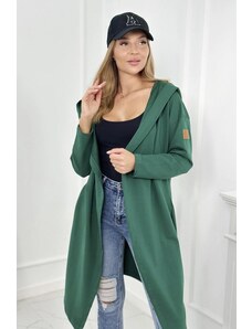 MladaModa Dlouhý kardigan s kapucí a kapsami model 9077 zelený
