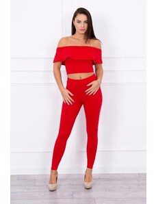MladaModa Komplet kalhoty+top s volány červená