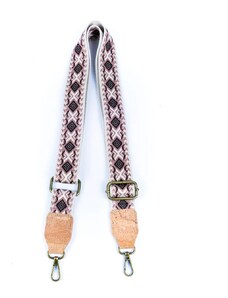 Ecopeople Tkaný popruh ke korkové kabelce - Růžovo hnědý, bronzové spony