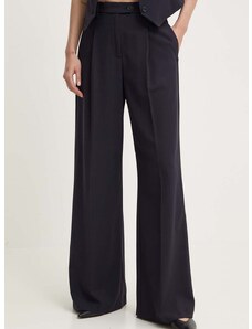 Kalhoty Liu Jo dámské, tmavomodrá barva, široké, high waist