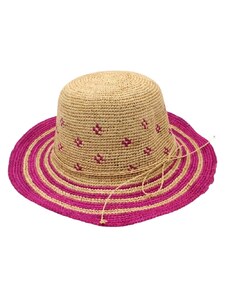 Fiebig Dámský růžový letní nemačkavý slaměný klobouk Cloche - Crochet Cloche