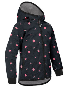 Unuo, Dětská softshellová bunda bez zateplení pružná Basic, Černá, Květiny