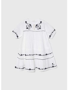 Dětské bavlněné šaty Guess bílá barva, midi
