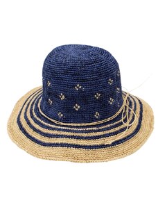 Fiebig Dámský modrý letní nemačkavý slaměný klobouk Cloche - Crochet Cloche