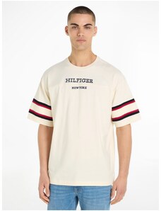 Béžové pánské tričko Tommy Hilfiger Monotype Sleeve Colourblock - Pánské