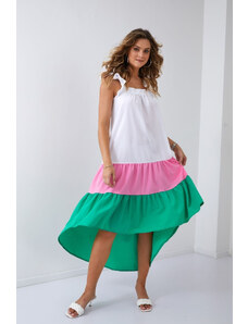 Fasardi Letní šaty na ramínka s delšími zády v růžové a zelené barvě