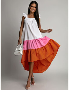 Fasardi Letní šaty na ramínka s delšími zády, růžové a oranžové