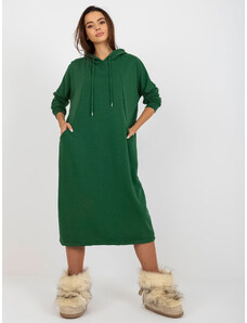 Fashionhunters Tmavě zelené midi sportovní basic oversize šaty