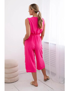 K-Fashion Overal zavazovaný v pase ramínky růžový