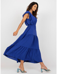 Fashionhunters Kobaltově modré midi šaty s volánky na rukávech