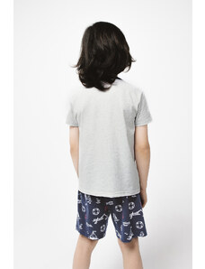 Italian Fashion Chlapecké pyžamo Kastos, krátký rukáv, krátké kalhoty - potisk světle melanž/námořnická modř