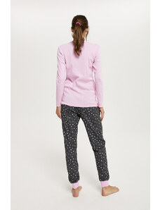 Italian Fashion Dámské pyžamo Antilia, dlouhý rukáv, dlouhé nohavice - růžová/potisk