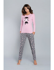 Italian Fashion Pyžamo Dima dlouhé rukávy, dlouhé kalhoty - potisk růžový/střední melanž