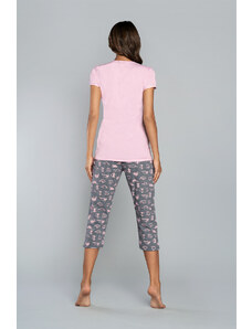 Italian Fashion Pyžamo Dima krátké rukávy, 3/4 kalhoty - růžový/střední potisk melange