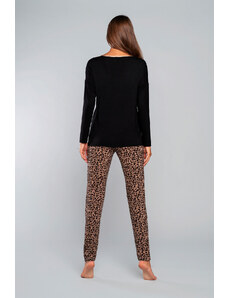Italian Fashion Pyžamo Eila s dlouhým rukávem, dlouhé kalhoty - černo/béžový potisk