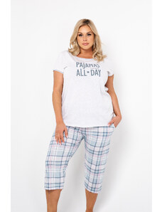 Italian Fashion Glamour dámské pyžamo s krátkým rukávem, 3/4 kalhoty - světlá melanž/potisk