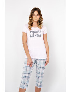 Italian Fashion Glamour dámské pyžamo, krátký rukáv, 3/4 nohavice - světle růžová/potisk