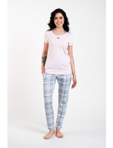 Italian Fashion Glamour dámské pyžamo, krátký rukáv, dlouhé nohavice - růžová/potisk
