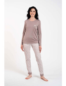 Italian Fashion Dámské pyžamo Juliana, dlouhý rukáv, dlouhé nohavice - cappuccino/potisk