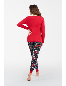 Italian Fashion Makala dámské pyžamo dlouhé rukávy, dlouhé nohavice - červená/potisk