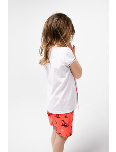 Italian Fashion Dívčí pyžamo Marina, krátký rukáv, krátké kalhoty - světlá meláž/červený potisk