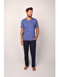 Italian Fashion Pánské pyžamo Dallas, krátký rukáv, dlouhé kalhoty - modrá/námořnická modrá