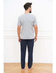 Italian Fashion Pánské pyžamo Alcest, krátký rukáv, dlouhé kalhoty - melanž/námořnická modř