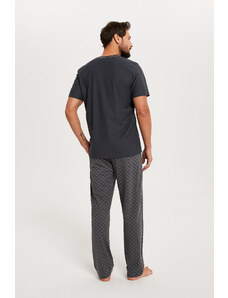 Italian Fashion Pánské pyžamo Abel, krátký rukáv, dlouhé nohavice - grafit/potisk