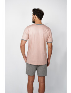 Italian Fashion Pánské pyžamo Nikodem, krátký rukáv, krátké kalhoty - lososově růžová/střední melanž
