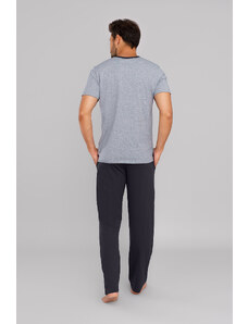Italian Fashion Pánské pyžamo Jugo, krátký rukáv, dlouhé nohavice - melanž/grafit
