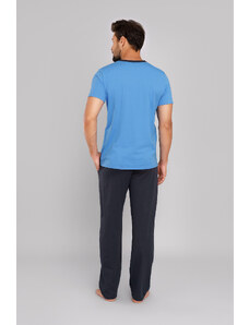 Italian Fashion Pánské pyžamo Jugo, krátký rukáv, dlouhé nohavice - modrá/grafitová
