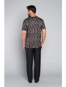 Italian Fashion Pánské pyžamo Pinus, krátký rukáv, dlouhé nohavice - potisk/grafit